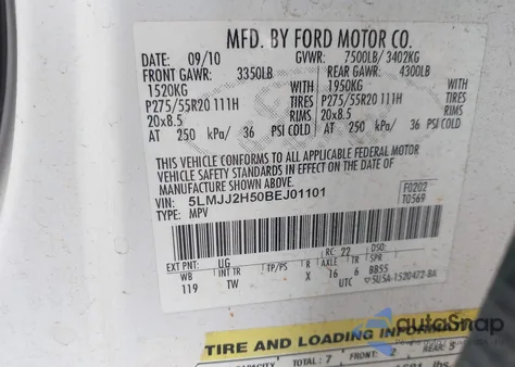 2011 Lincoln Navigator from USA, damaged, VIN 5LMJJ2H50BEJ01101